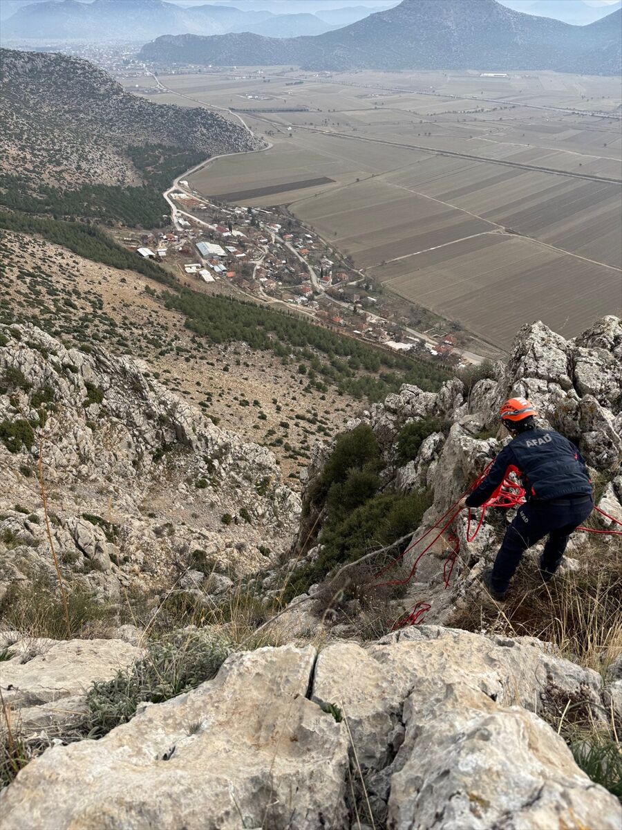 Burdur'da dağda mahsur kalan keçiyi AFAD kurtardı