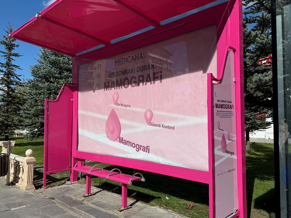 Sivas'ta otobüs durakları pembe renkle kaplandı