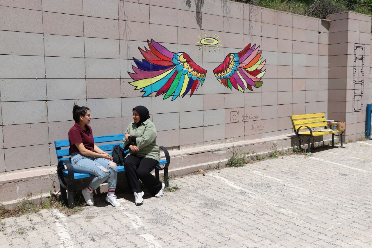 Üniversite öğrencisi fakülte duvarlarını fırçasıyla renklendirdi