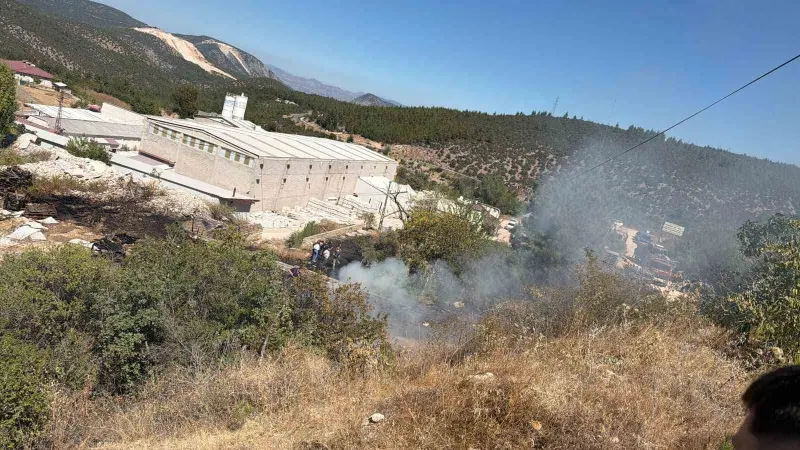 Mermer fabrikasının bahçesinde başlayıp ormanlık alana sıçrayan yangın büyümeden söndürüldü